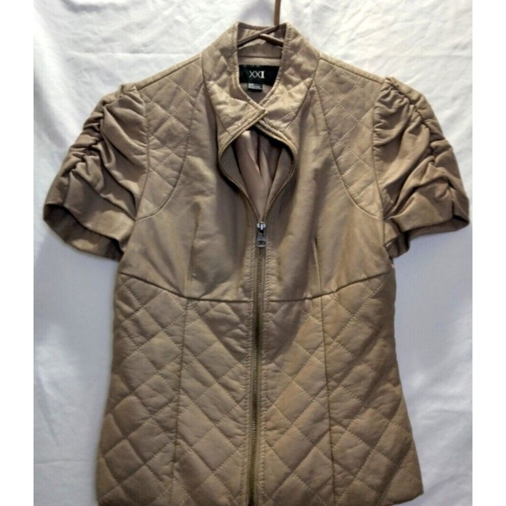Vintage XXI Blazer Top Small Short Sleeve Vegan Leather Tan